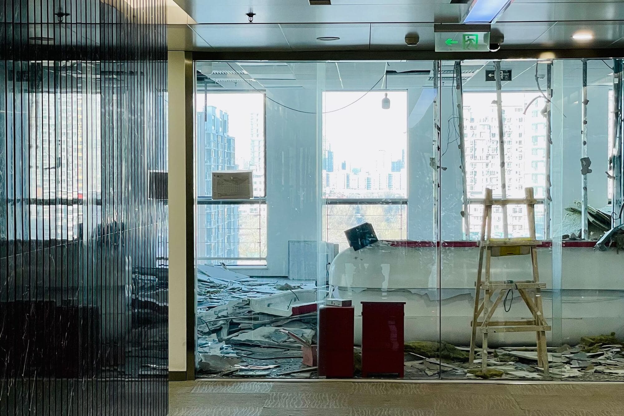 Storefront space stripped back to the shell during a build-out